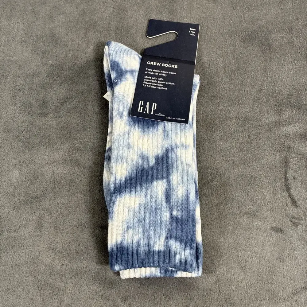 3pr NWT GAP Men's M/L 75% organic Cotton Crew Socks US size 9-13 Tye Dyed Chrty